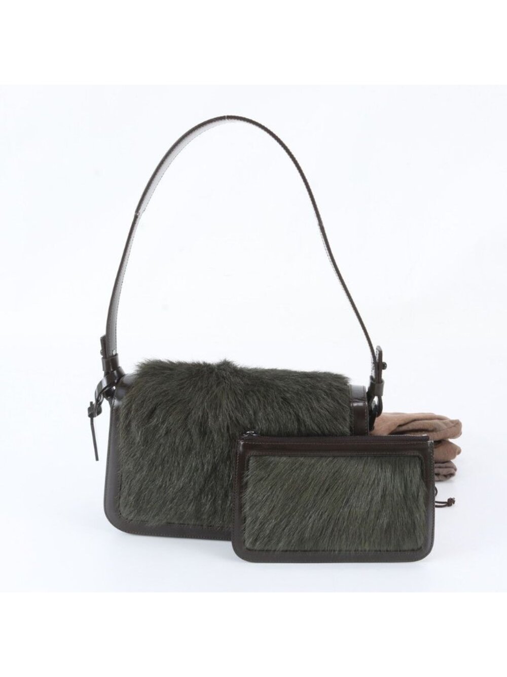 Celine Real Fur Pouch Leather Shoulder Bag One Handle